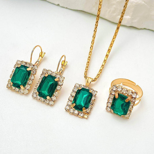 Gold Smaragd Rectangular Schmuckset
