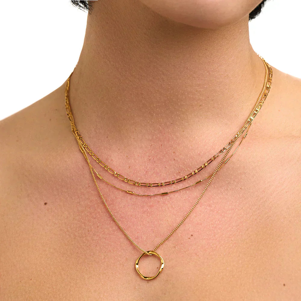 Open Circle Three Row Halskette | Gold
