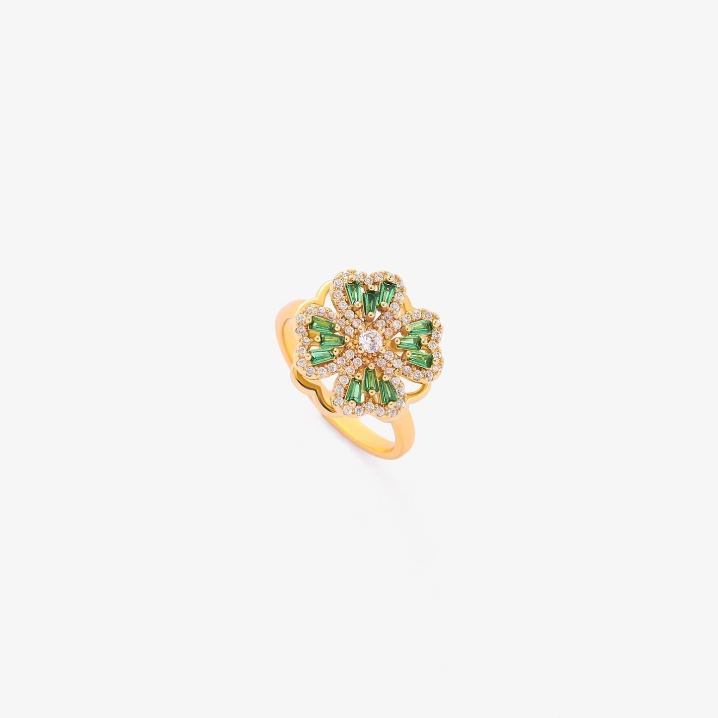 Gold Smaragd Floral Ring