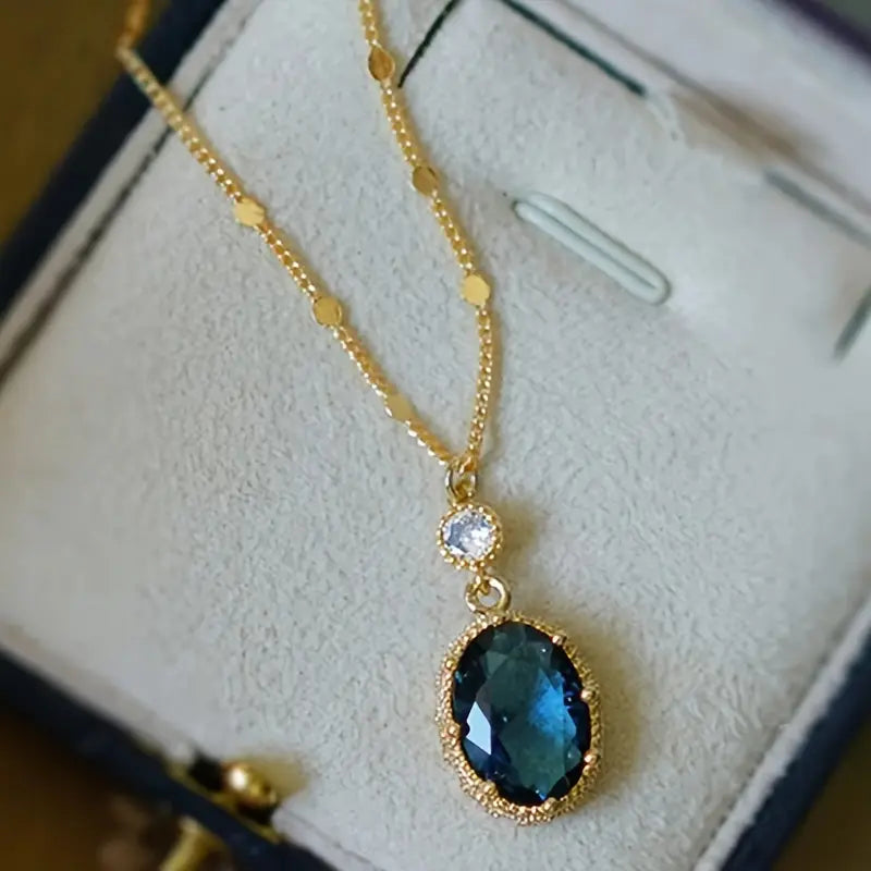 Gold Saphir Oval Drop Halskette