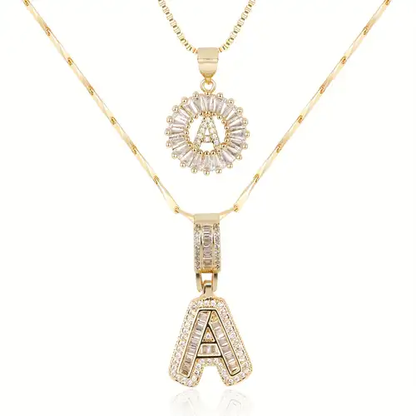 Pave letter initial halsketten-set | Gold