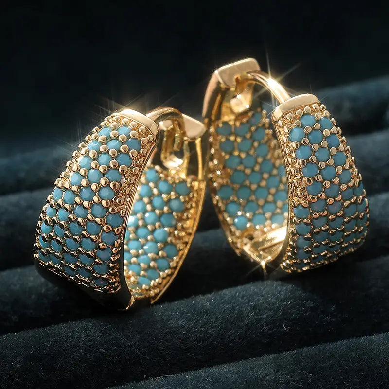 Golden-Tone Türkis Beaded Creolen | Gold