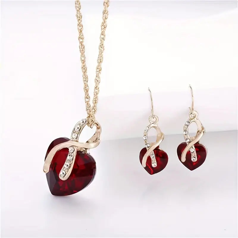 Gold Rubin Twisted Herz Schmuckset