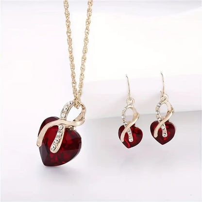 Gold Rubin Twisted Herz Schmuckset