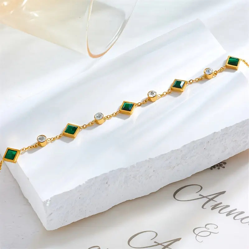 Gold Smaragd Station Armband