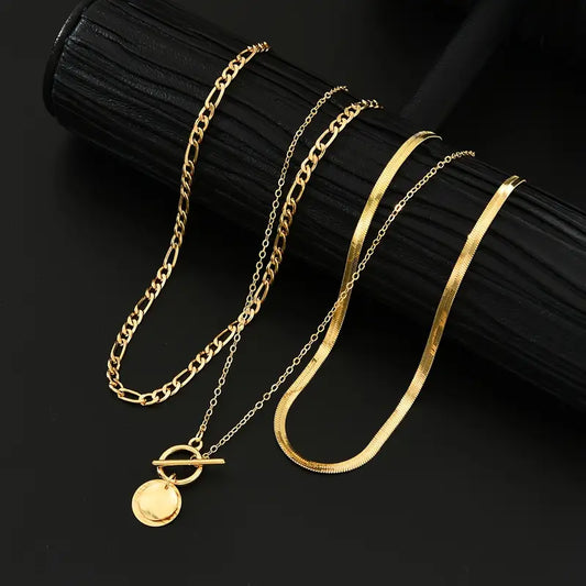 Savira Textured Coin Layered Halskette | Gold