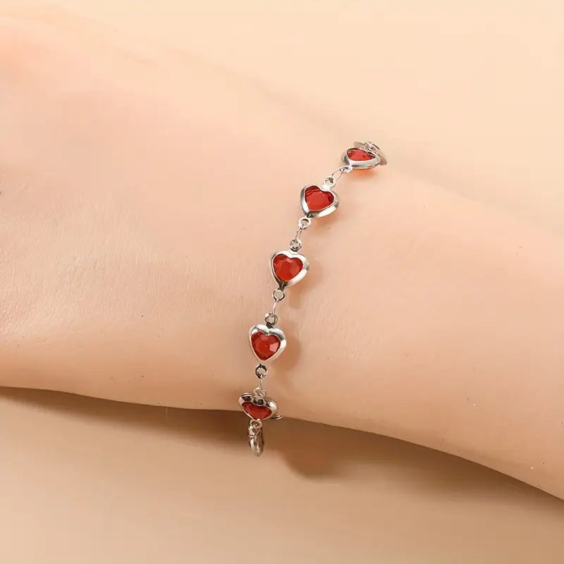 Silber Rubin Herz Chain Armband