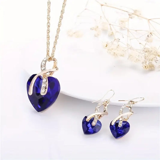 Gold Saphir Herz Halskette and Ohrringe Set