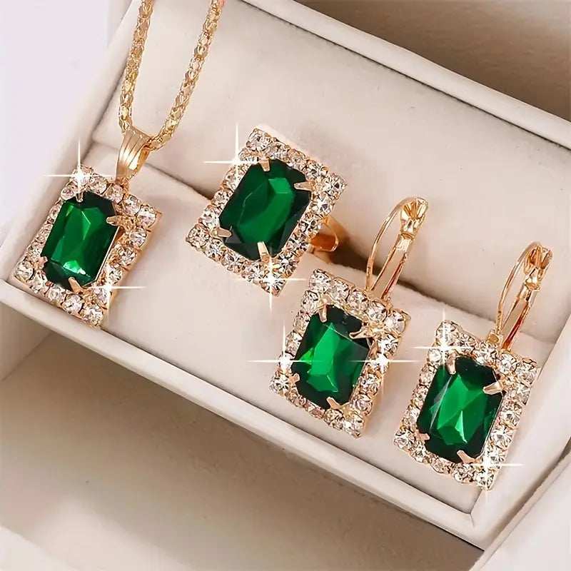 Gold Smaragd Rectangular Schmuckset