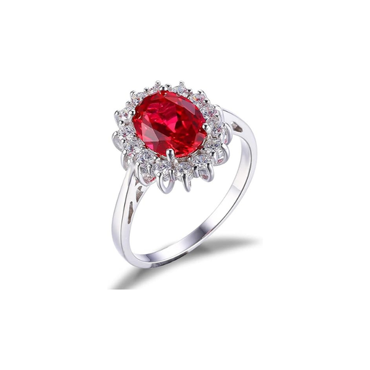 Classic Rubin Halo Ring | Weiß Gold