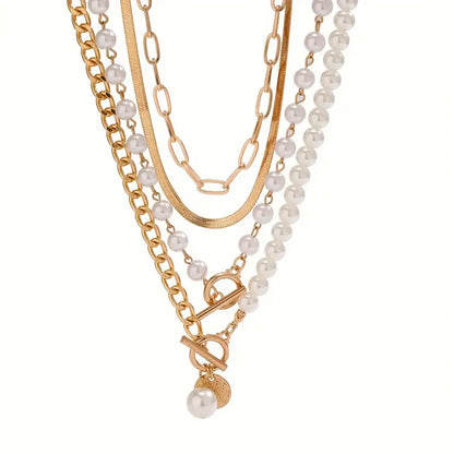 Vintage Perle & Gold Snake Chain Halsketten-Set | Gold