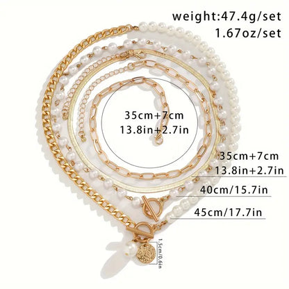 Vintage Perle & Gold Snake Chain Halsketten-Set | Gold