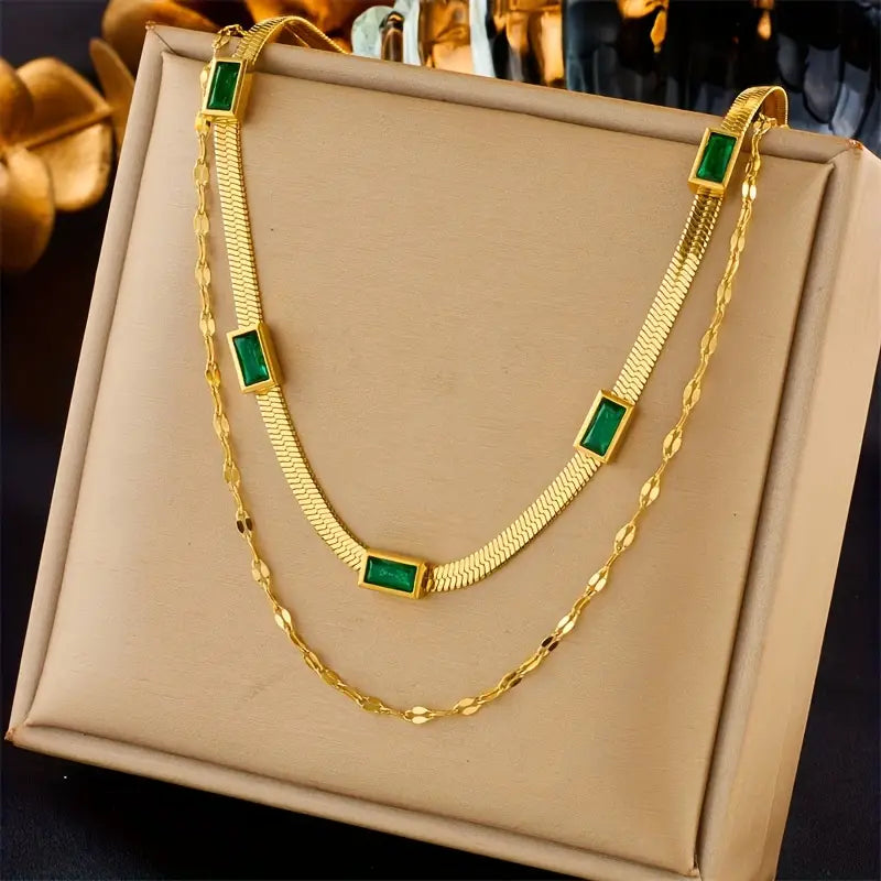 Sister Gem Double-Layer Retro Halskette | Gold