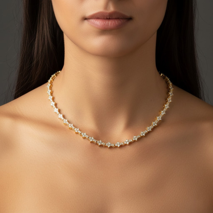 Classic Cluster Tennis Halskette | Gold