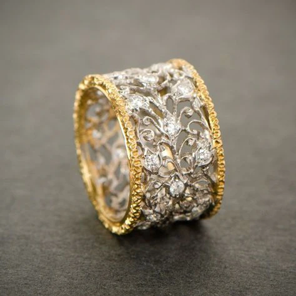 Silber and Gold Ornate Band Ring