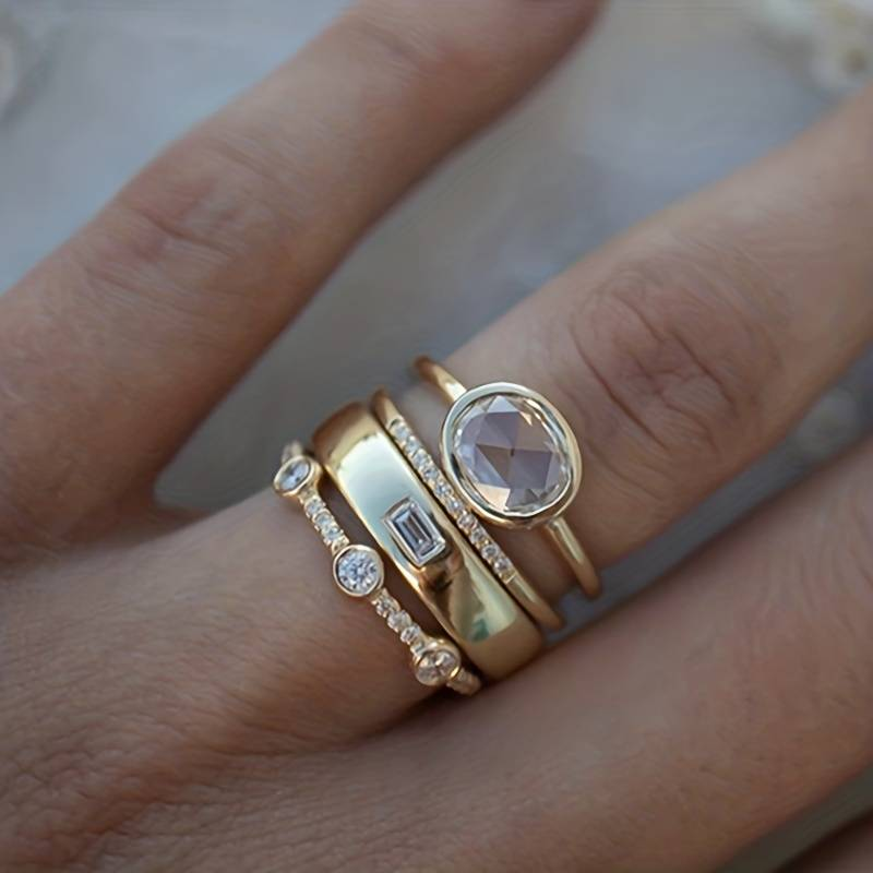 Gold Stacked Bezel Ring-Set
