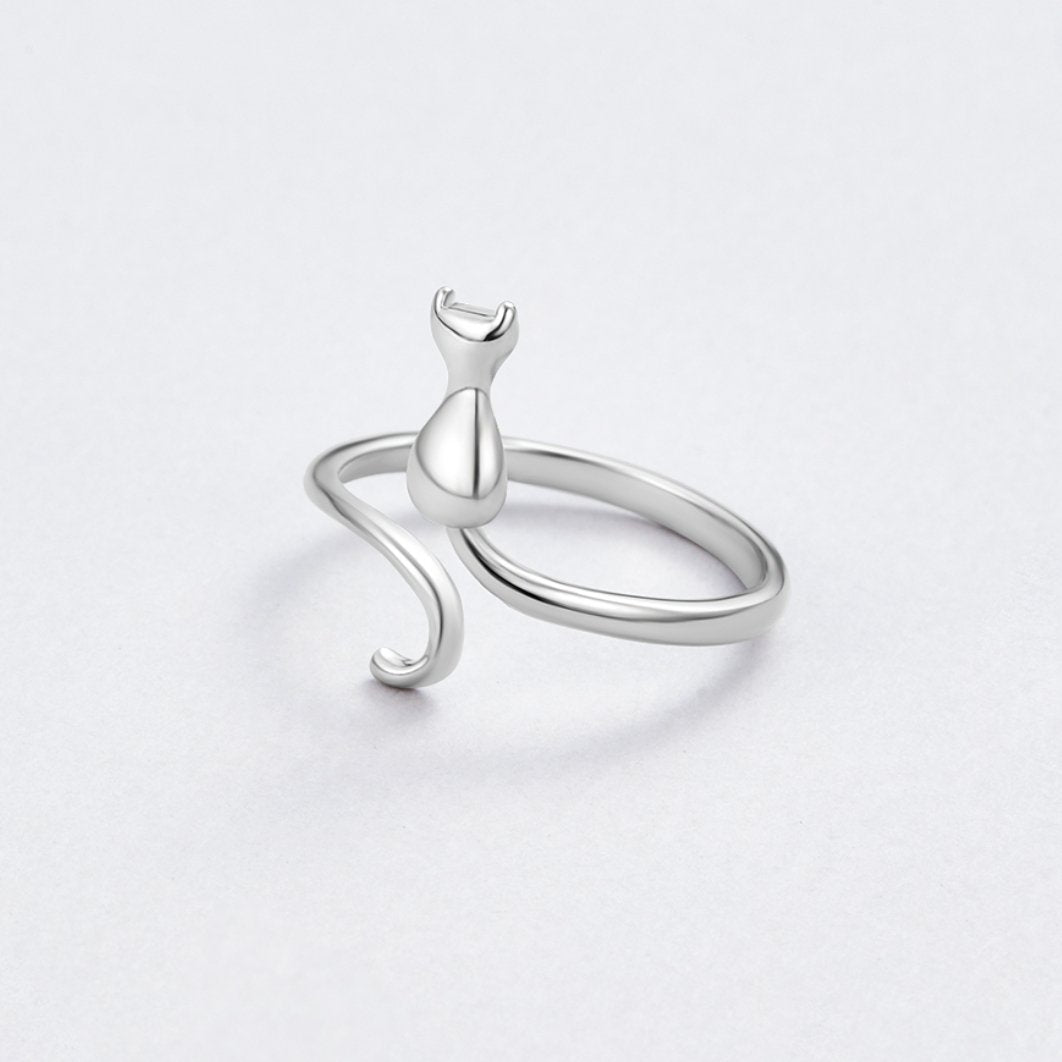 Silber Cat Motif Ring