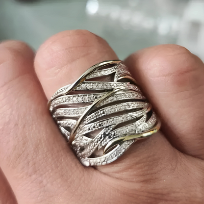 Silber and Gold Woven Band Ring