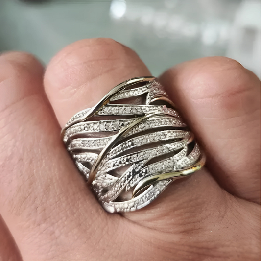 Silber and Gold Woven Band Ring