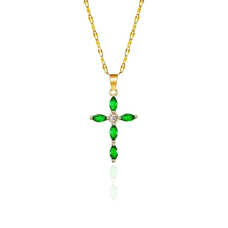 Gold Smaragd Marquise Cross Halskette