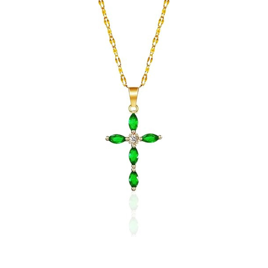 Smaragd Cross Halskette | Gold